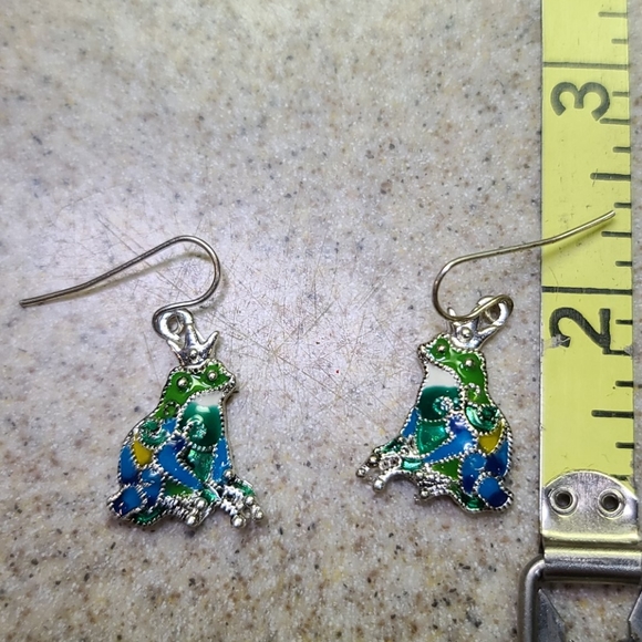 Prince Frog 🐸 Pierced Earrings Green,Teal Blue. - Picture 5 of 7